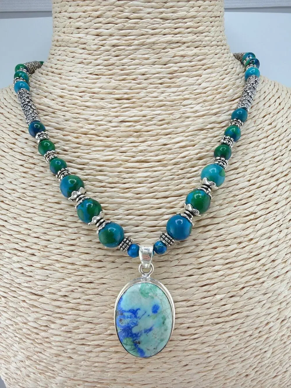 Handcrafted Azurite and Ocean Jasper Statement Necklace